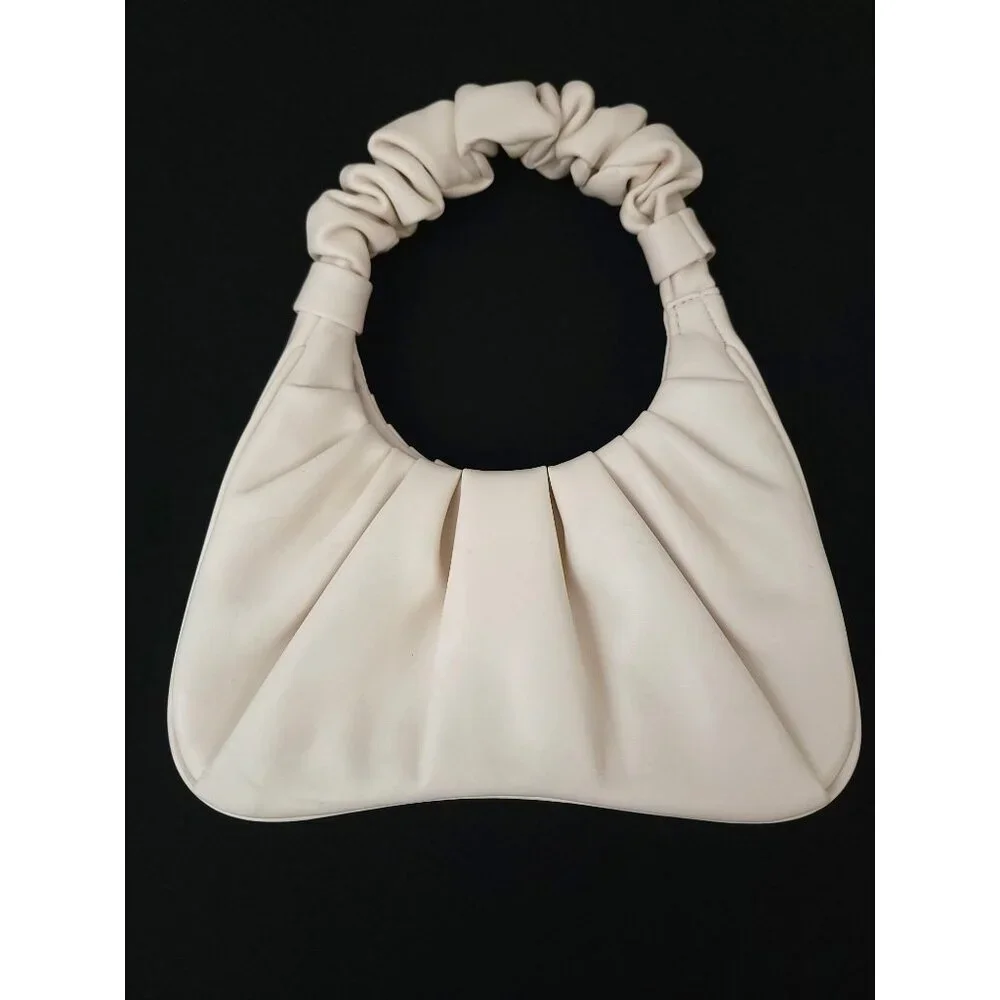 JW Pei GABBI Ivory Pleated Vegan Leather Ruched Handle Hobo Bag - Picture 2 of 7